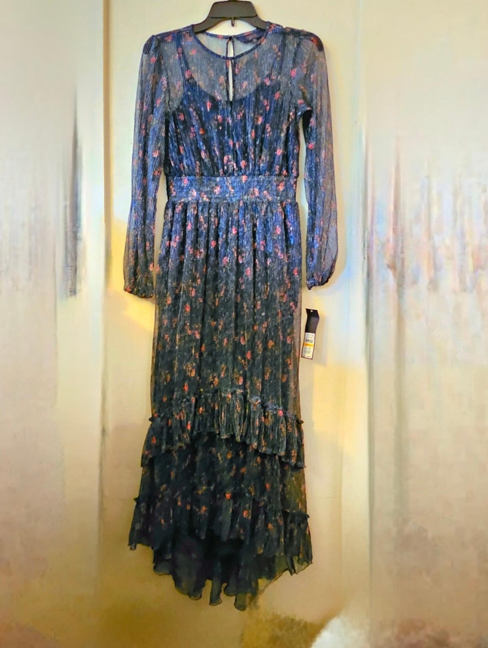 RACHEL Rachel Roy Navy Blue Floral Long Sleeve Maxi Dress